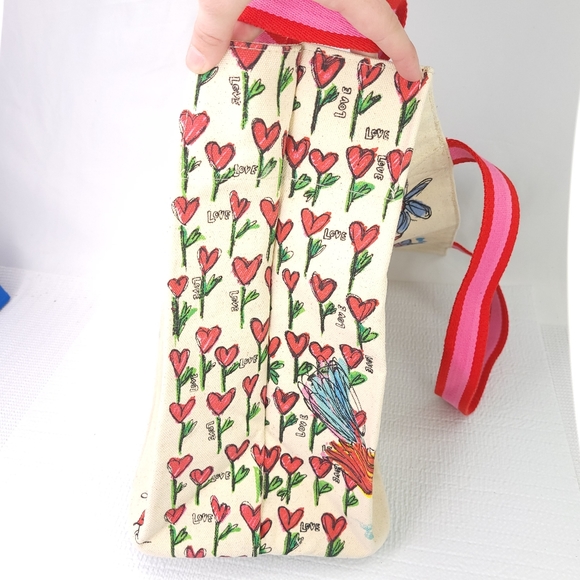 BRIGHTON Love Tweet Canvas Large Tote Bag Birds Hearts Butterflys Shoulder Carry - Picture 8 of 12